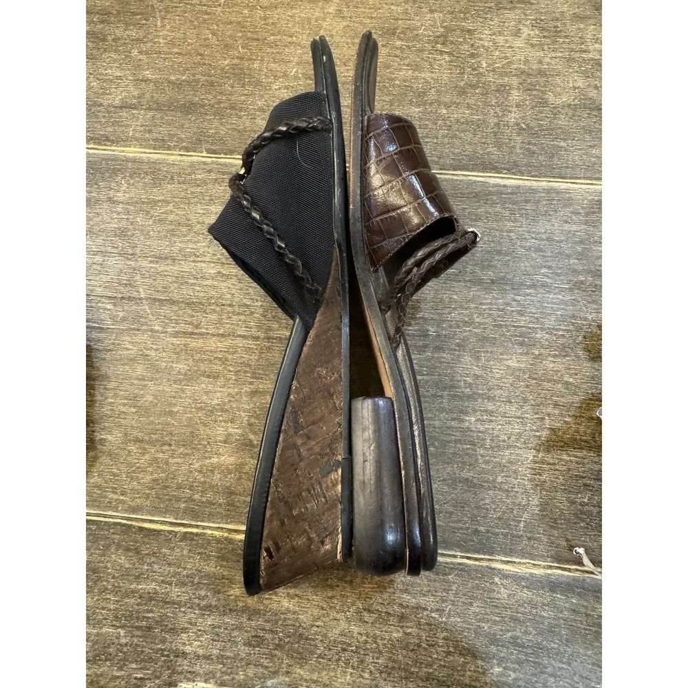 Brighton‎ Lilian Black Leather Wedge Mules Size 8 Silver